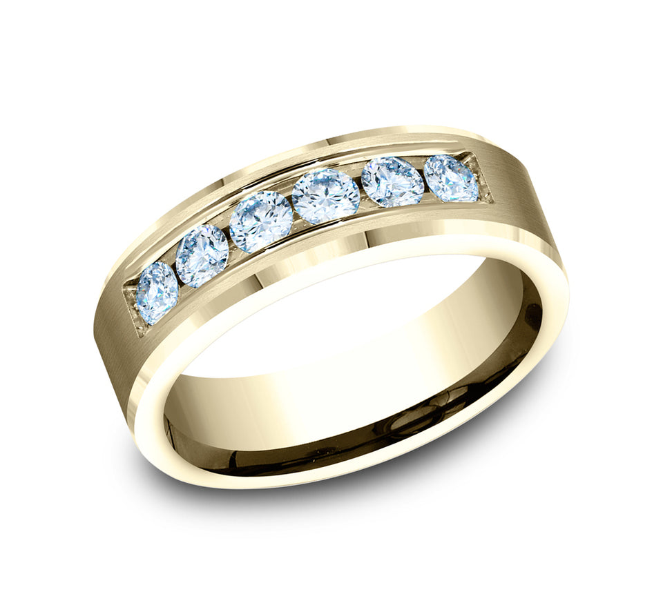 Slight Bevel Channel Diamond Band with Satin Center