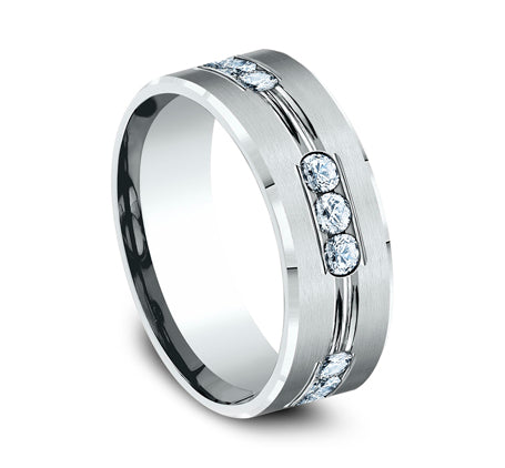Beveled Edge Channel Diamond Band with Satin Center Cut