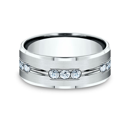 Beveled Edge Channel Diamond Band with Satin Center Cut