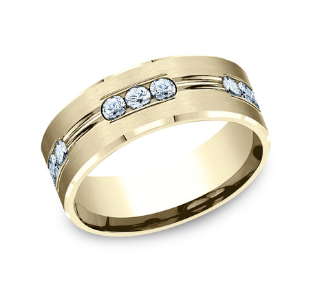 Beveled Edge Channel Diamond Band with Satin Center Cut