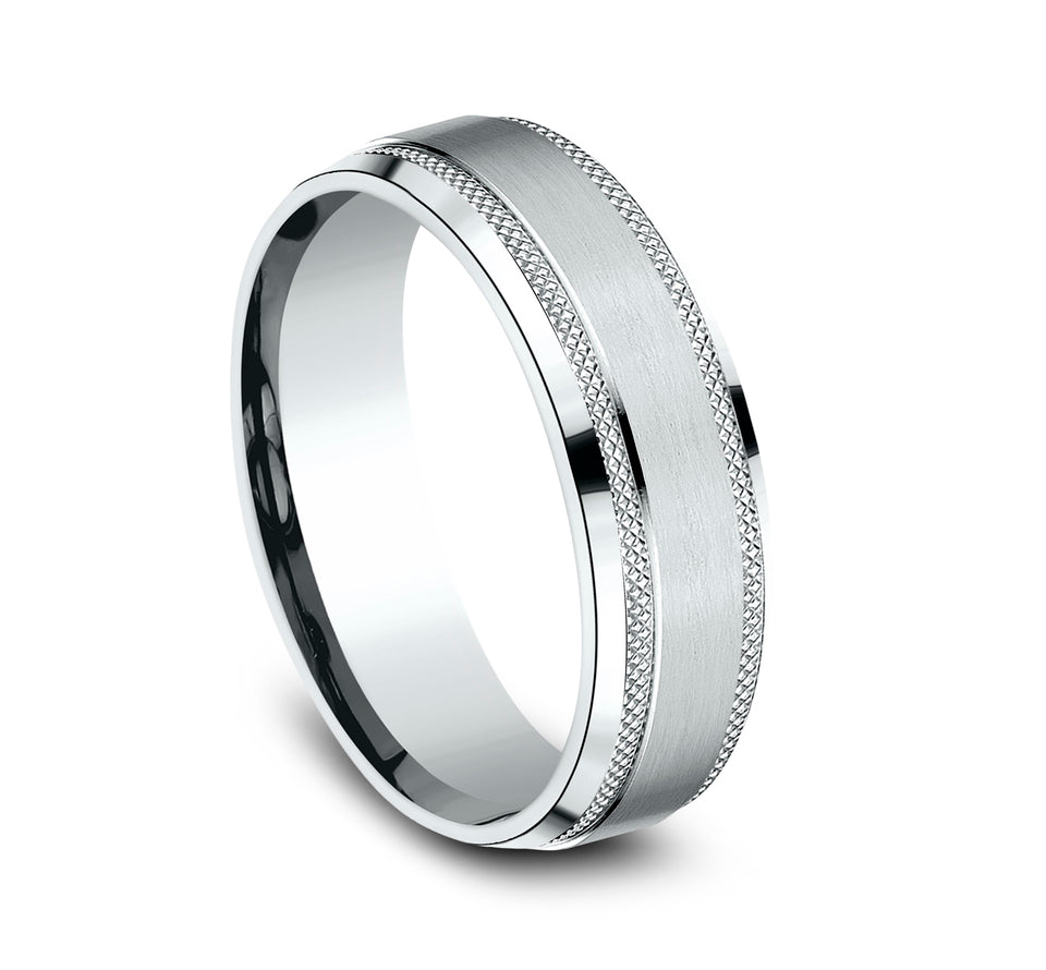Knurled Drop Bevel Band with Satin Center