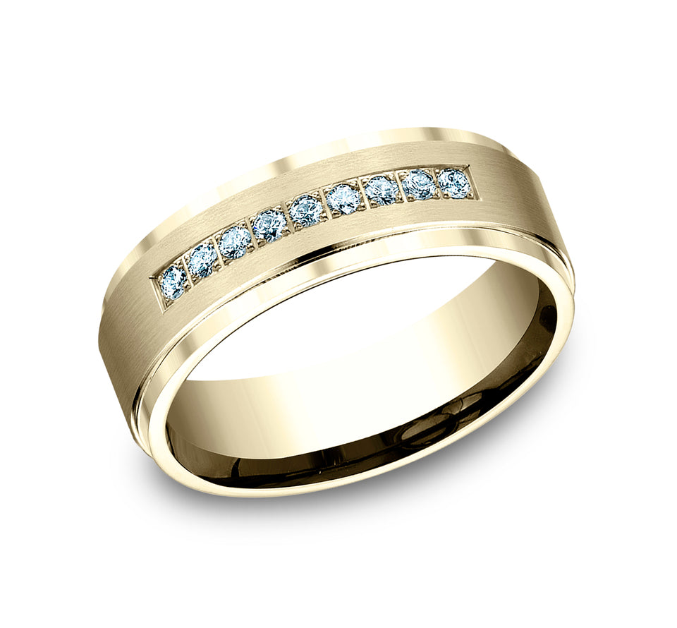High Polish Drop Edge Pave Diamond Band with Satin Center