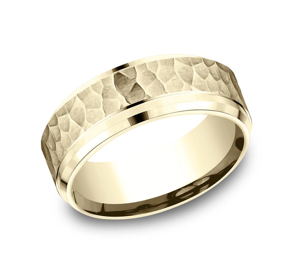 Drop Bevel Band with Hammered Center