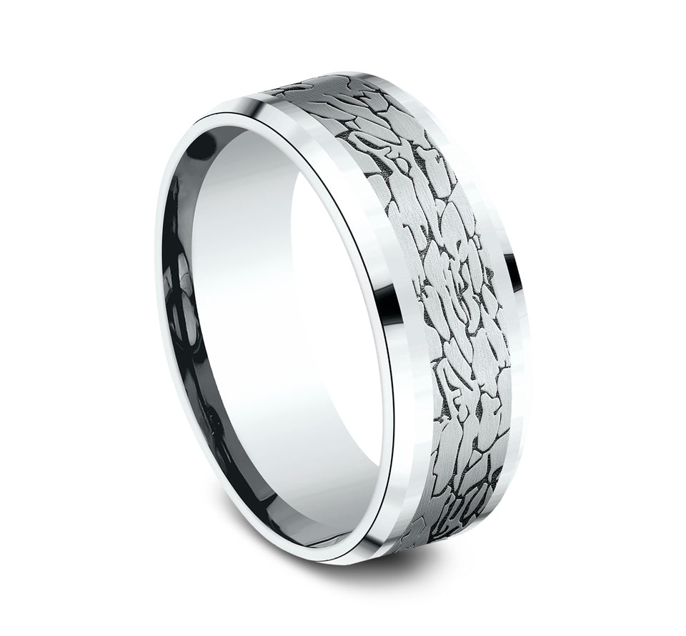 Drop Bevel Band with Fractured Rock Center