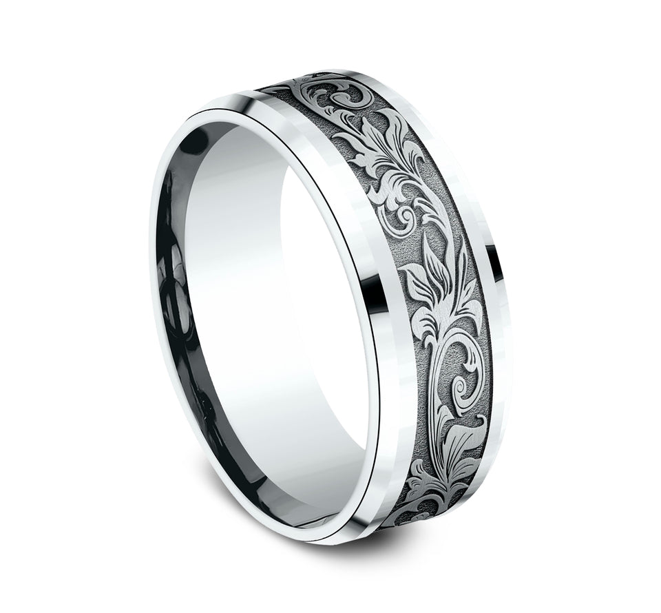 Drop Bevel Band with Vintage Script Center