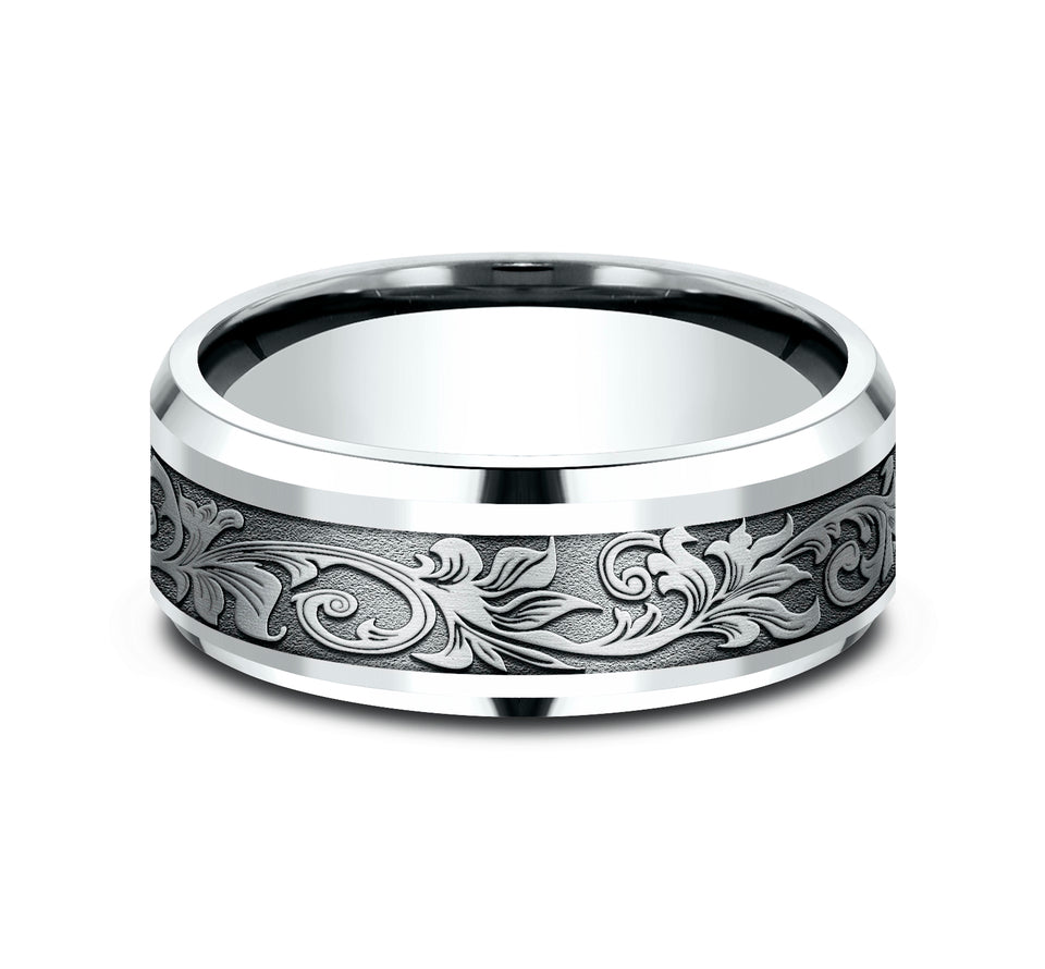 Drop Bevel Band with Vintage Script Center