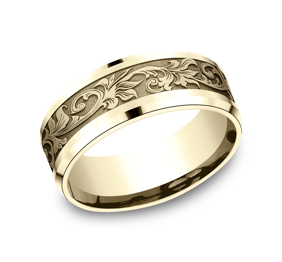 Drop Bevel Band with Vintage Script Center