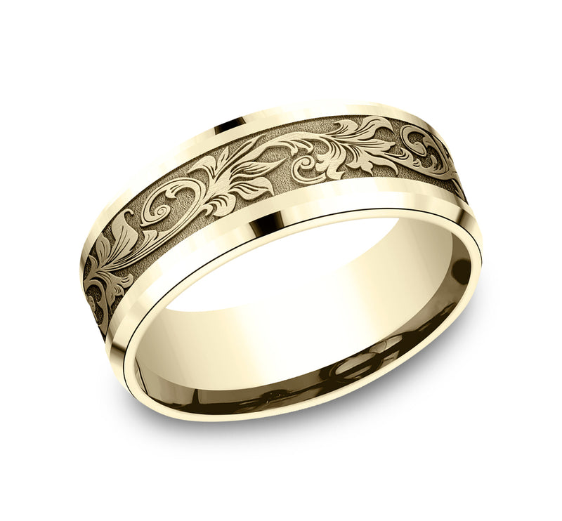 Drop Bevel Band with Vintage Script Center