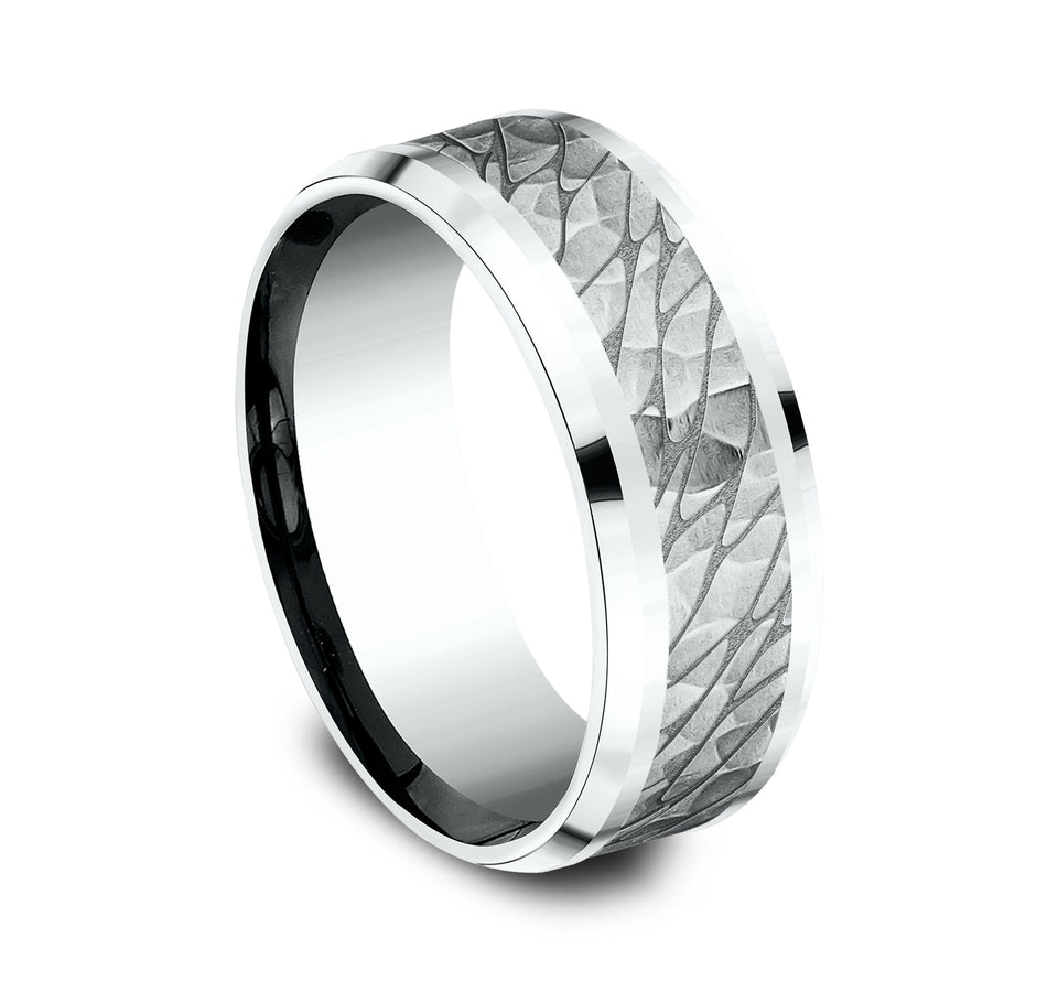 Drop Bevel Band with Pebble Hammered Center