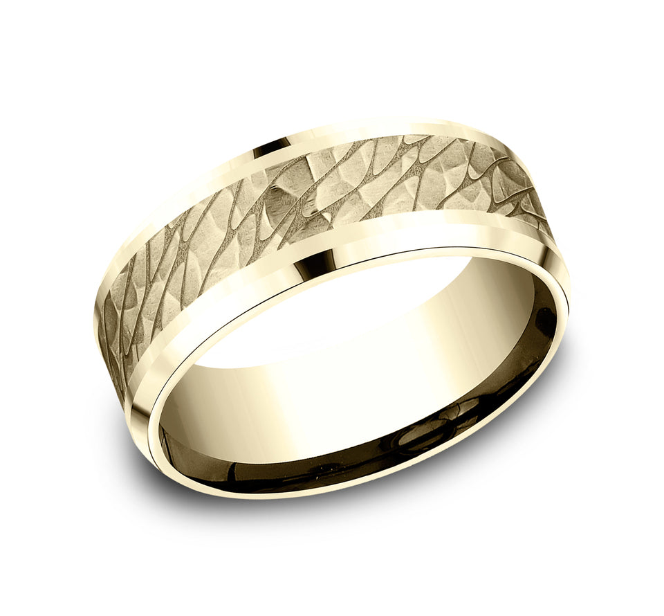 Drop Bevel Band with Pebble Hammered Center