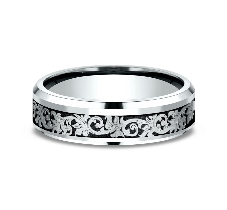 Drop Bevel Band with Vintage Script Center