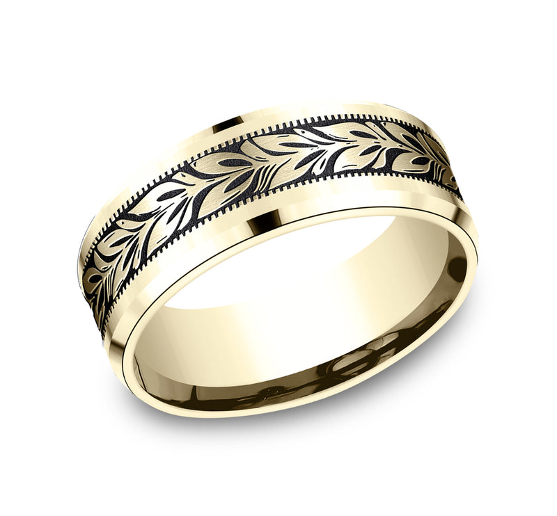 Drop Bevel Milgrain Band with Single Leaf Center