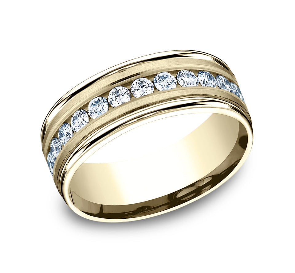 Round Edge Channel Diamond Band with Satin Center