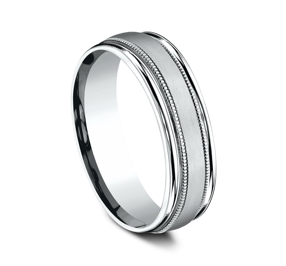 Light Comfort Fit Round Edge Band with Satin Center