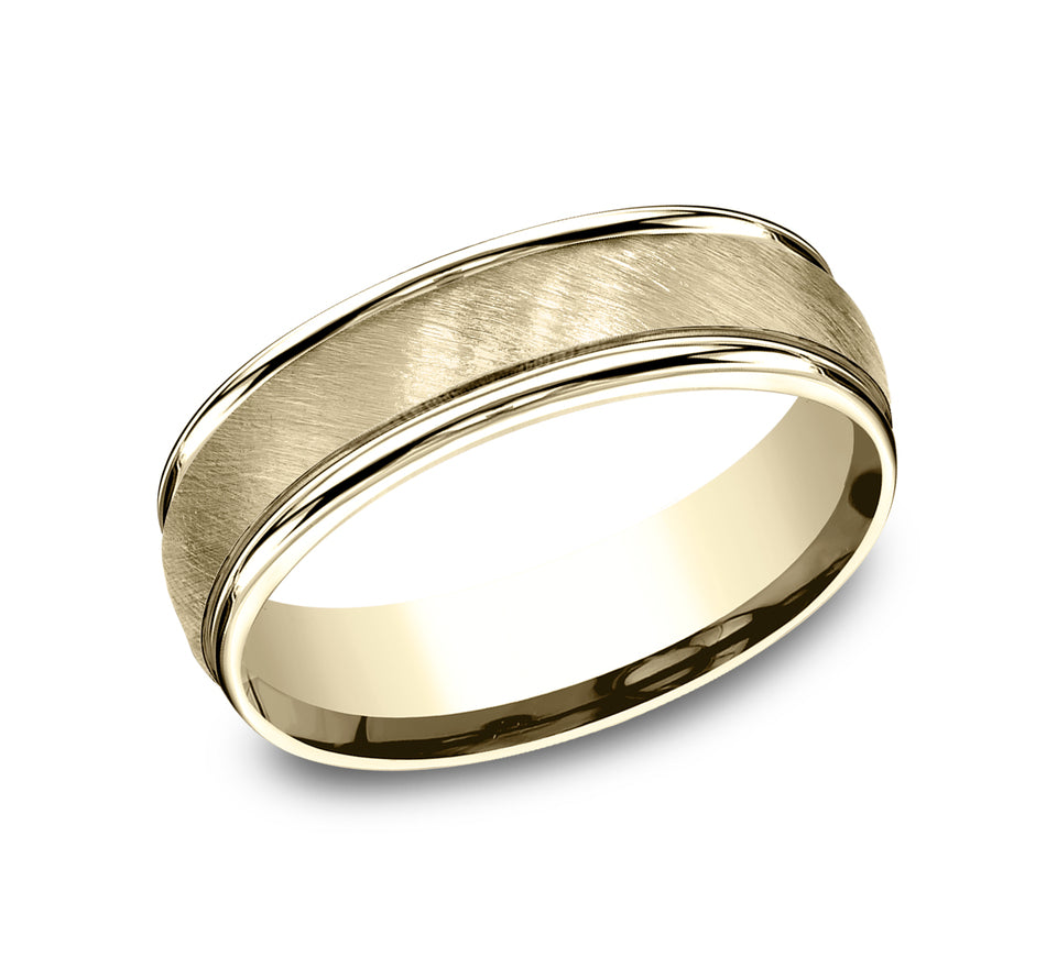 Light Comfort Fit Round Edge Band with Diagonal Grit Satin Center